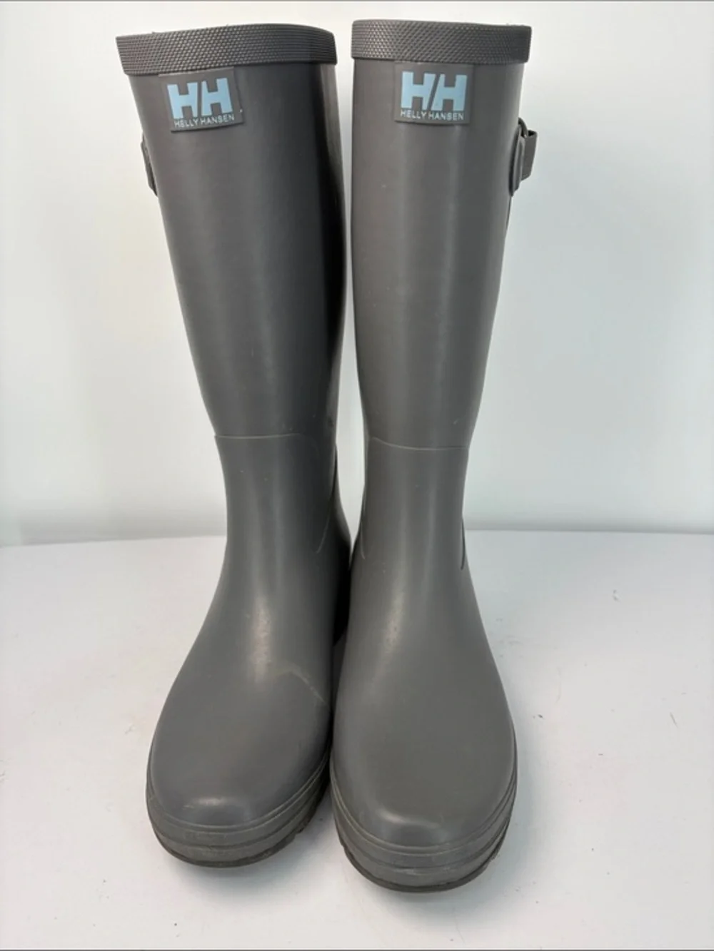 🪃 Helly Hansen Veierland 2 Matte Gray Tall Rain Boots with Light Blue Logo